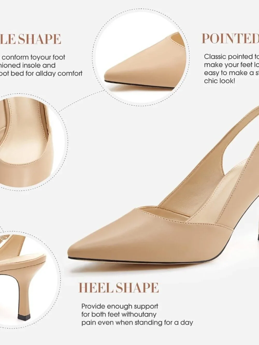 Women's Light Khaki/Pu Slingback Kitten Heels Closed Pointed Toe Pumps Shoes